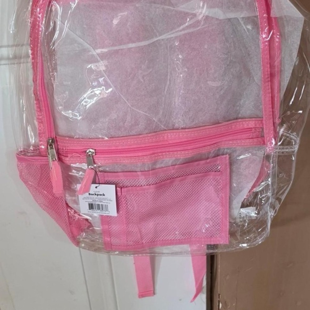 Pink clear backpack with mesh pockets New